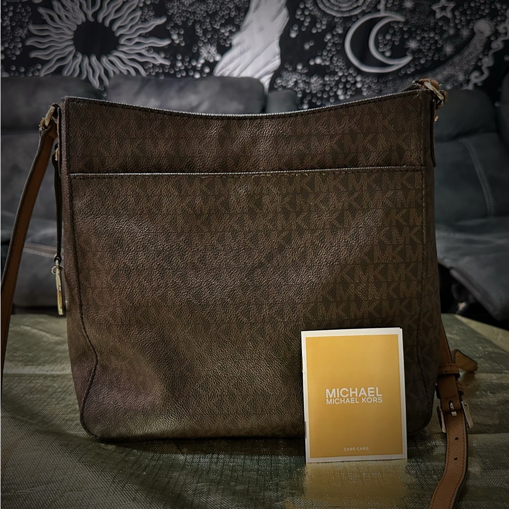 Michael Kors Brown Messenger Bag with Signature MK Monogram - Picture 10 of 14